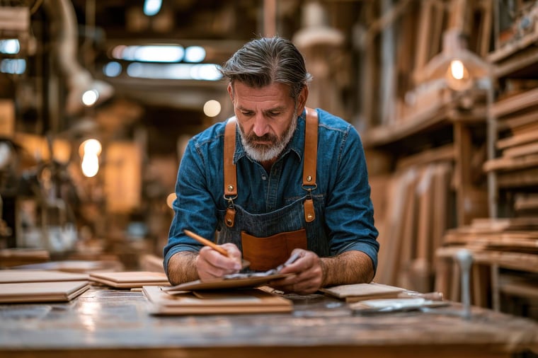 Cabinet maker drawing up plans