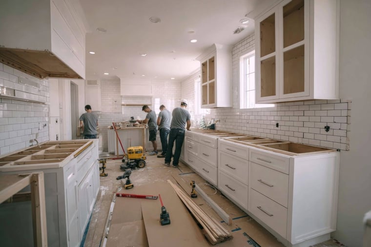 A kitchen being fitted