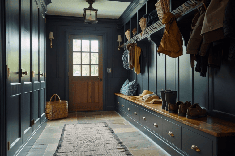 Wall-to-wall mudroom cabinets